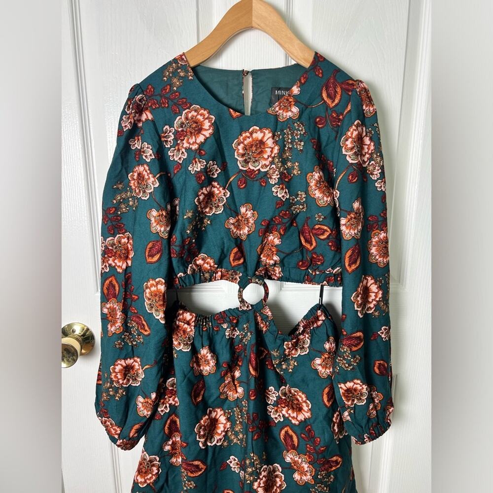 MinkPink Floral Cut Out Ring Long Sleeve Scoop Neck Olivia Mini Dress L - Picture 4 of 9